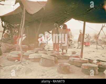 Pan-Islamic conference gathers at Shunet Nimrin, Transjordan. Pots of rice and meat, preparations for the dinner reimagined Stock Photo