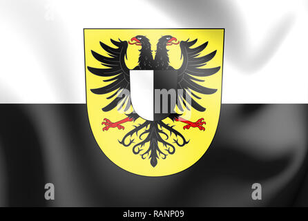 3D Flag of Friedberg (Friedberg in der Wetterau), Hesse. Germany. 3D Illustration.
