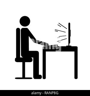 pictogram of a man sitting behind a computer icon working man vector illustration Stock Vector