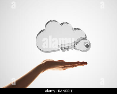 Cloud computing concept with glass symbol shown in hand Stock Photo