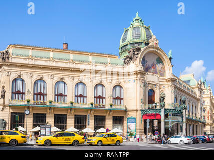 Prague Municipal House Obecní dům Prague taxis queuing outside concert hall Prague Czech Republic Europe Stock Photo