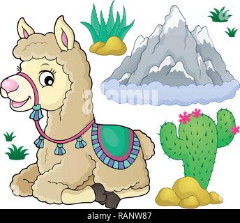 Llama and nature theme set 1 - eps10 vector illustration. Stock Vector