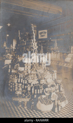 Vintage 1912 Photographic Postcard Showing The Food Displays Inside a Lipton's Store in Manchester, Lancashire. Stock Photo