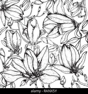 Doodle floral magnolia background in vector with doodles black and white coloring page. Vector ethnic pattern can be used for wallpaper, pattern fills Stock Vector
