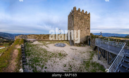 Celorico de Basto, Portugal - February 18, 2018 : The Castle of Arnoia, also known as Castle of the Moors or Castle of Moreira, Celorico de Basto, dis Stock Photo