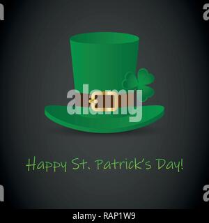 St. Patricks Day green hat and clover leaf on dark background vector illustration EPS10 Stock Vector