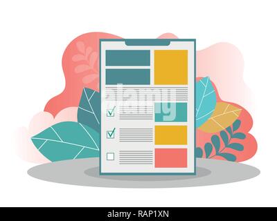 Clipboard with sheet of paper. To-do check list with ticks and points Stock Vector