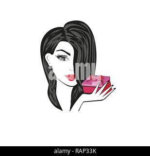 girl with gift box Stock Vector