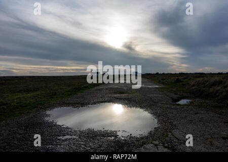 Wartime built concrete road, Shingle Street, Suffolk, England, Stock Photo