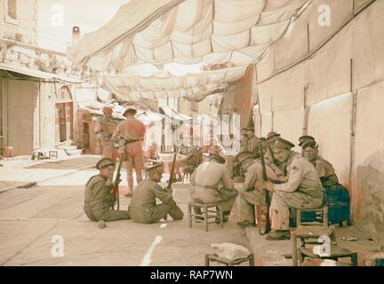The raising of the siege of Jerusalem Typical scene of troops in Old City before the lifting of curfew, the Damascus reimagined Stock Photo