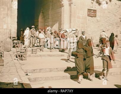 The raising of the siege of Jerusalem Scene in the Old City narrow streets. 1938, Israel. Reimagined Stock Photo