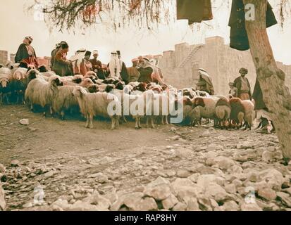Sheep market at Herod's Gate. 1934, Jerusalem, Israel. Reimagined by Gibon. Classic art with a modern twist reimagined Stock Photo