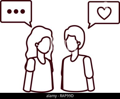 young couple with speech bubble avatar character Stock Vector