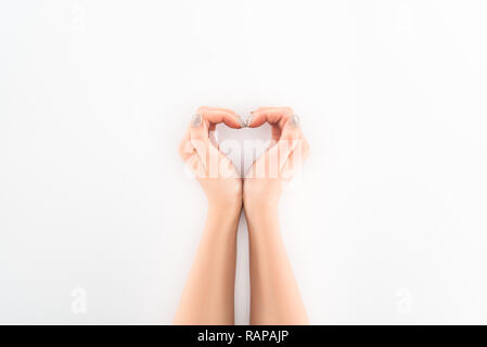 cropped image of woman making heart symbol by hands, st valentine day concept Stock Photo