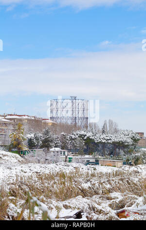 Gazometro view in Roma Ostiense after Snowfall Stock Photo