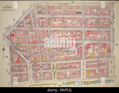 Plate 7, Part of Section 1: Bounded by New Bowery Street, East Broadway, Pike Street, Pike Slip, South Street, and reimagined Stock Photo