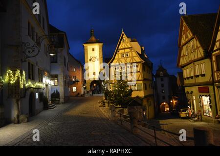 A Fairy - Tale Dream Town - Rothenburg ob der tauber, Germany. Christmas night view. Stock Photo