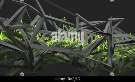 Abstract low poly green and gray. Connection structure. Connection data science polygonal background. 3d render Stock Photo