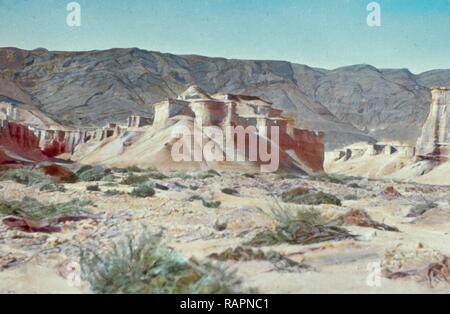 Jericho and Dead Sea area and River Jordan. Erosions on Dead Sea shore. 1950. Reimagined by Gibon. Classic art with a reimagined Stock Photo