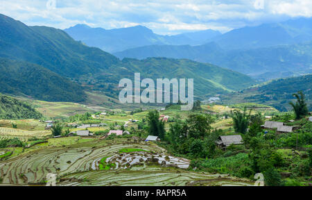 Royalty high-quality free stock image of beautiful terraced rice fields on rain season in Northern Vietnam. Stock Photo