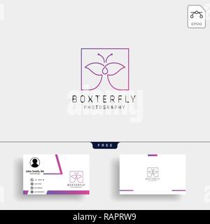 Butterfly Photography logo template with business card Stock Vector
