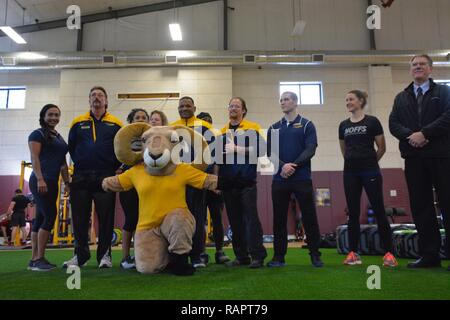 SILVERDALE, Wash. (Feb 28, 2017) – The Naval Base Kitsap (NBK) – Bangor Fitness Team poses in celebration of the upgraded Navy Operational Fitness and Fueling Systems (NOFFS) facility. Stock Photo