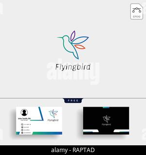 Hummingbird, colibri flying bird logo template with business card Stock Vector