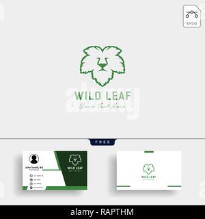 Lion wild leaf logo template with business card Stock Vector