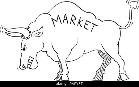 Cartoon Drawing of Angry Bull as Rising Market Prices Symbol Stock Vector