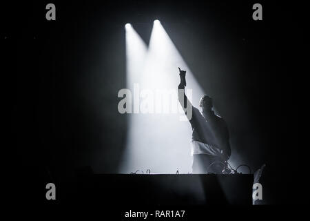 Denmark, Skanderborg – August 12, 2017. The  French electronic musician, DJ and record producer DJ Snake performs a live show during the Danish music festival SmukFest 2017. EXCLUDING DENMARK. Stock Photo