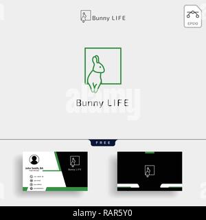 rabbit bunny creative outline logo template with free business card design Stock Vector