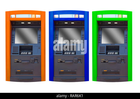 Automated teller machine (ATM) face isolated multiple colours isolated on white background. Stock Photo
