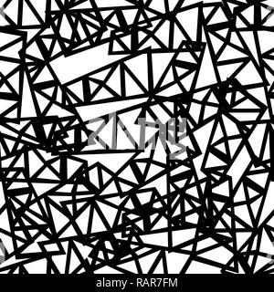 Geometric seamless texture - black and white random chaotic sharp lines background. Vector fashion illustration. Stock Vector