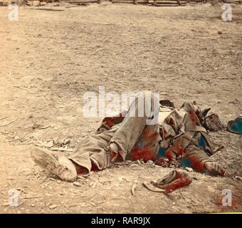 A dead rebel soldier, inside the Union picket lines, US, USA, America, Vintage photography. Reimagined Stock Photo