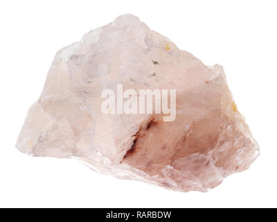macro photography of natural mineral from geological collection - rough crystal of rose quartz on white background Stock Photo