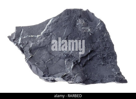 macro photography of natural mineral from geological collection - raw shungite shale stone on white background Stock Photo