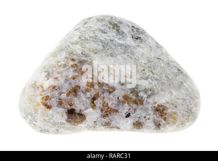 macro photography of natural mineral from geological collection - brown chondrodite crystals in polished calcite stone on white background Stock Photo