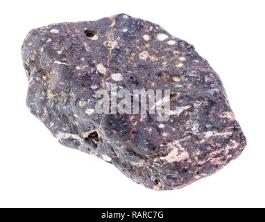 macro photography of natural mineral from geological collection - tumbled porous Basalt pebble on white background Stock Photo