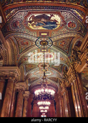 Interior ceiling view of the Opera National de Paris Garnier, France. It was built from 1861 to 1875 Stock Photo