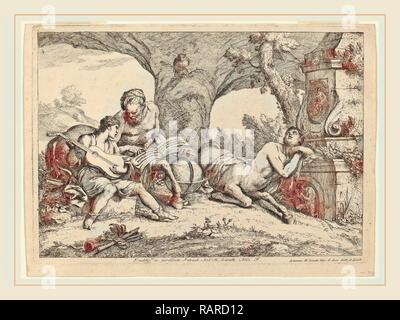 Gaetano Zompini after Giovanni Benedetto Castiglione (Italian, 1700-1778), Chiron Teaching Music to Achilles, 1758 reimagined Stock Photo