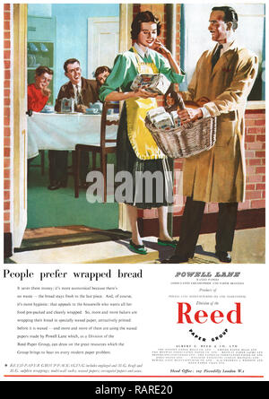 1953 British advertisement for waxed paper manufactured by Powell Lane, part of the Reed Paper Group. Stock Photo