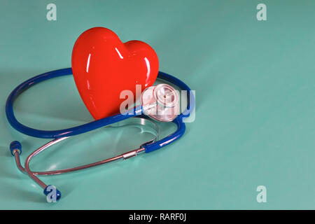 stethoscope and red heart Heart Check.Concept healthcare. Stock Photo