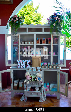 MERIDA, YUC/MEXICO - NOV 18, 2017: Twin babies's baptismal party venue decoration and gifts for guests Stock Photo