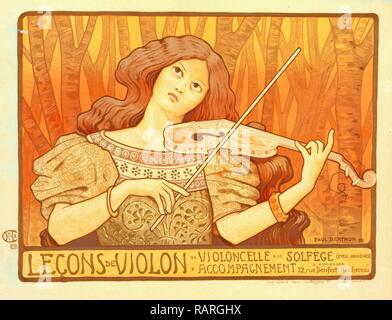 Poster for Leçons de Violon. The violin lesson, Berthon, Paul (1872-1909), Artist. Reimagined by Gibon. Classic art reimagined Stock Photo