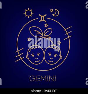 Gemini zodiac vector sign, logo, tattoo or illustration.  Food horoscope for kids. Stock Vector