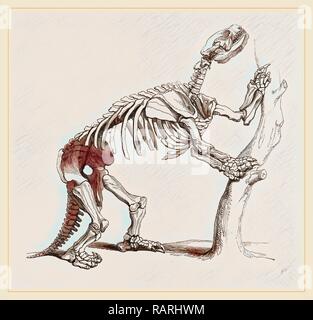 Skeleton of Mylodon robustus. Reimagined by Gibon. Classic art with a modern twist reimagined
