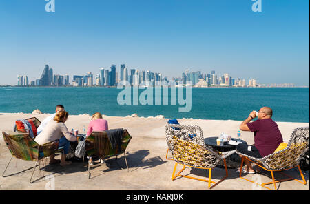 MIA Park cafe  and skyline of Doha in Qatar Stock Photo