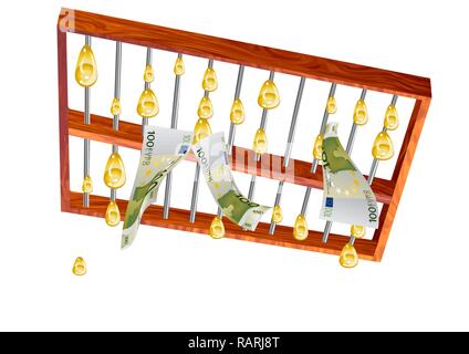 abacus and money, golden rain from abacus. abstract conceptual background Stock Vector