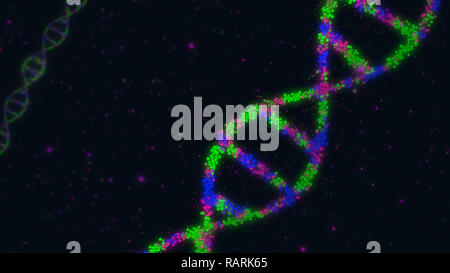 DNA helix molecules abstract 3D illustration. Biotechnology, genetics and science concept. New technology background. Stock Photo
