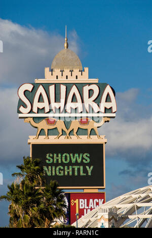 The historic Sahara Hotel and Casino before it was renovated into the SLS Hotel & Casino Las Vegas, on the Las Vegas Strip, Las Vegas, Nevada. Stock Photo